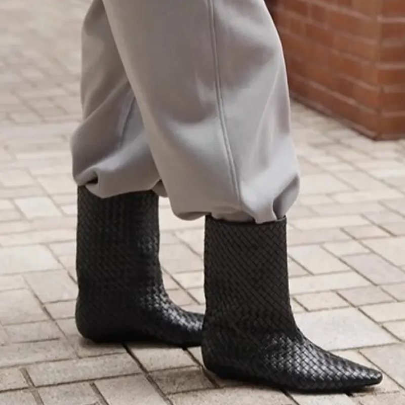 Braided Retro Slim Mid-Calf Fashionable Pointed To...