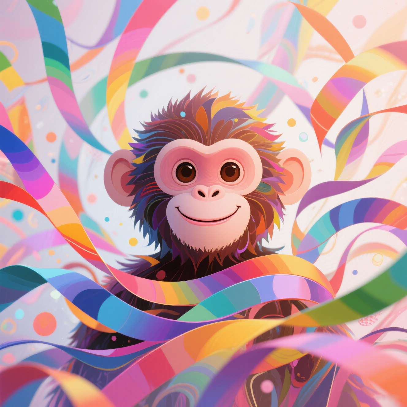 Colorful Ribbon With Digital Monkey Avatar