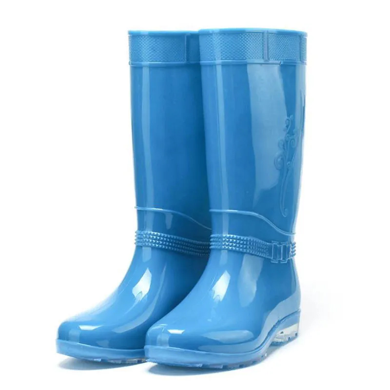 Women's Comfortable Knee-High Rain Boots with Solid Round Toe, New Fashion Design in Waterproof Slip-On Style
