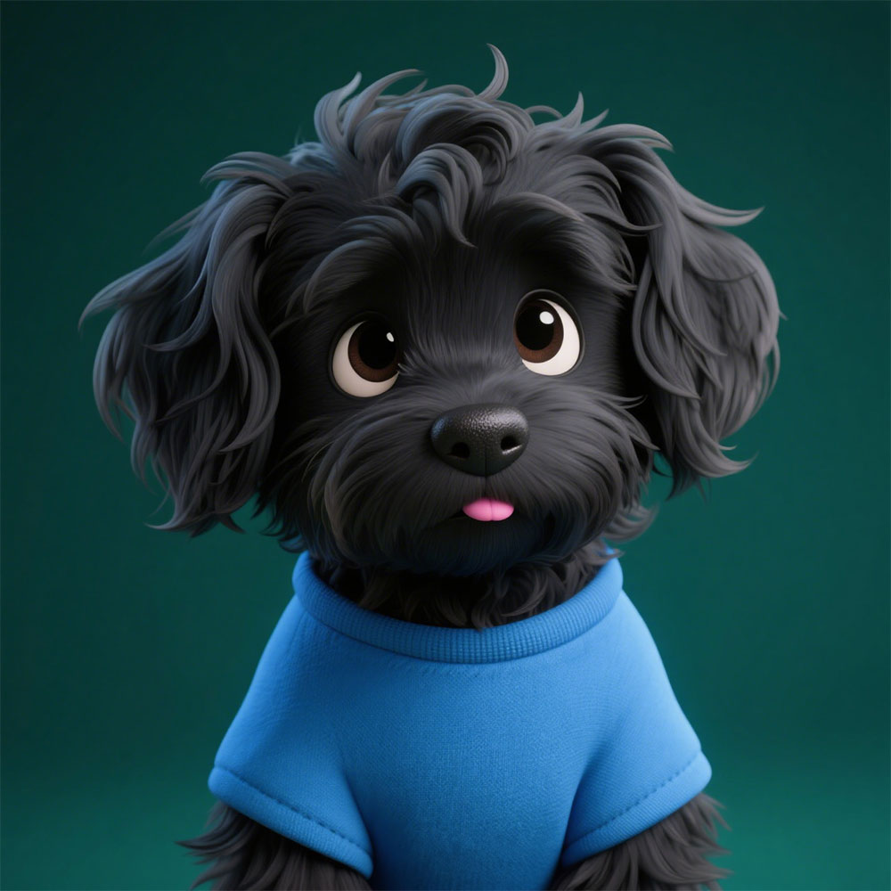 Cute Black Dog On Green Background