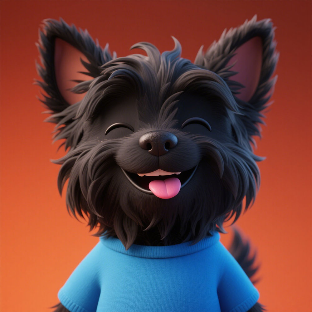 Happy Blue Shirt Black Dog