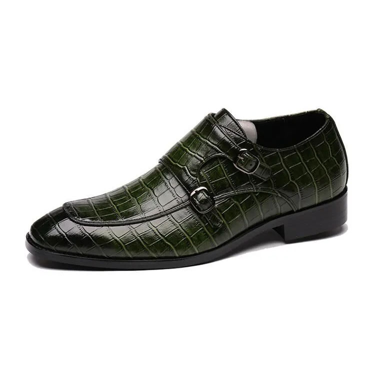 Men's Crocodile Grain Leather Office Shoes, Casual Buckle Flats Suitable for Weddings and Parties