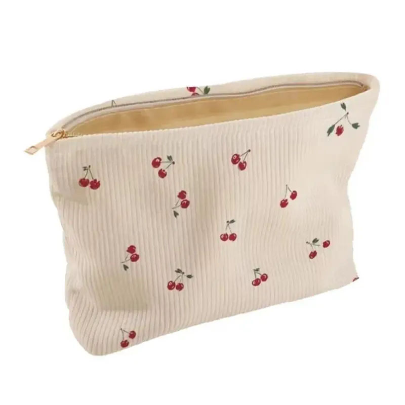 Cosmetic Bags Hand Painted Cherry Corduroy Makeup ...