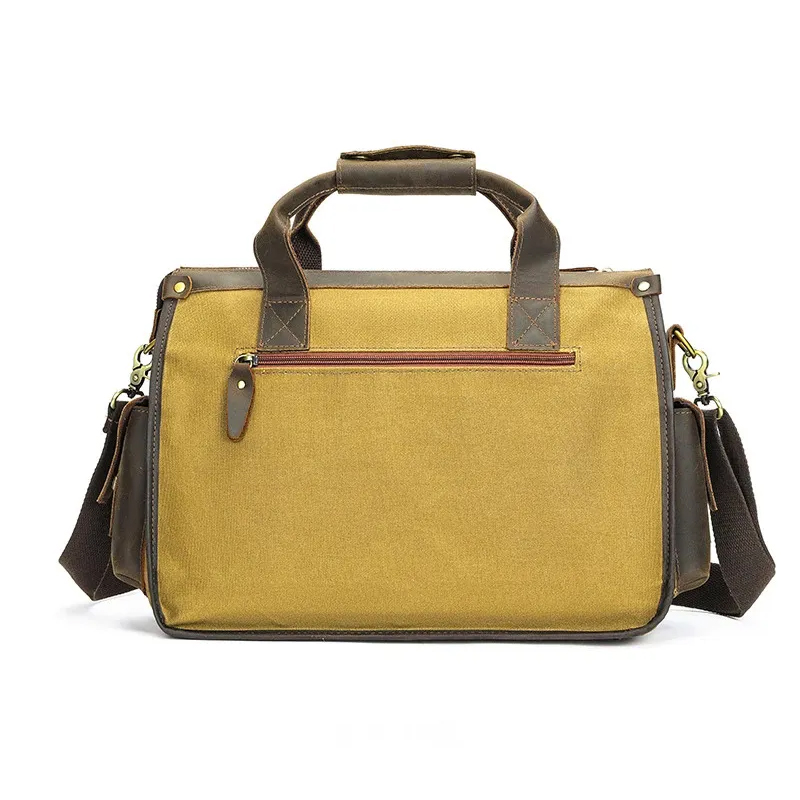 15 Inch Quality Canvas Briefcase Horse Leather Cro...