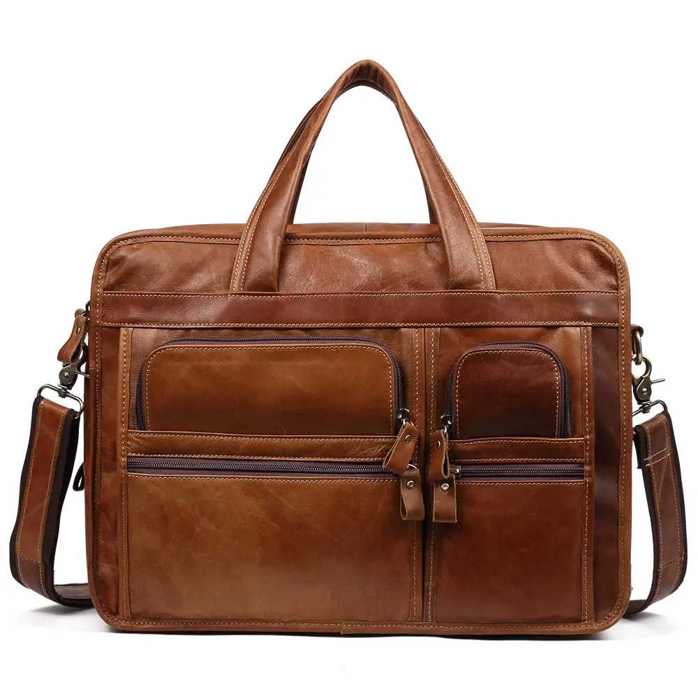 Genuine Leather Men Briefcase Laptop Casual Business Tote Bags Shoulder