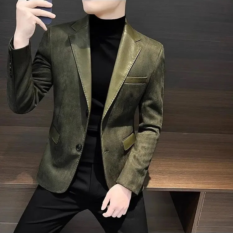 Single Breasted Splicing In Jacket for Men Vintage...