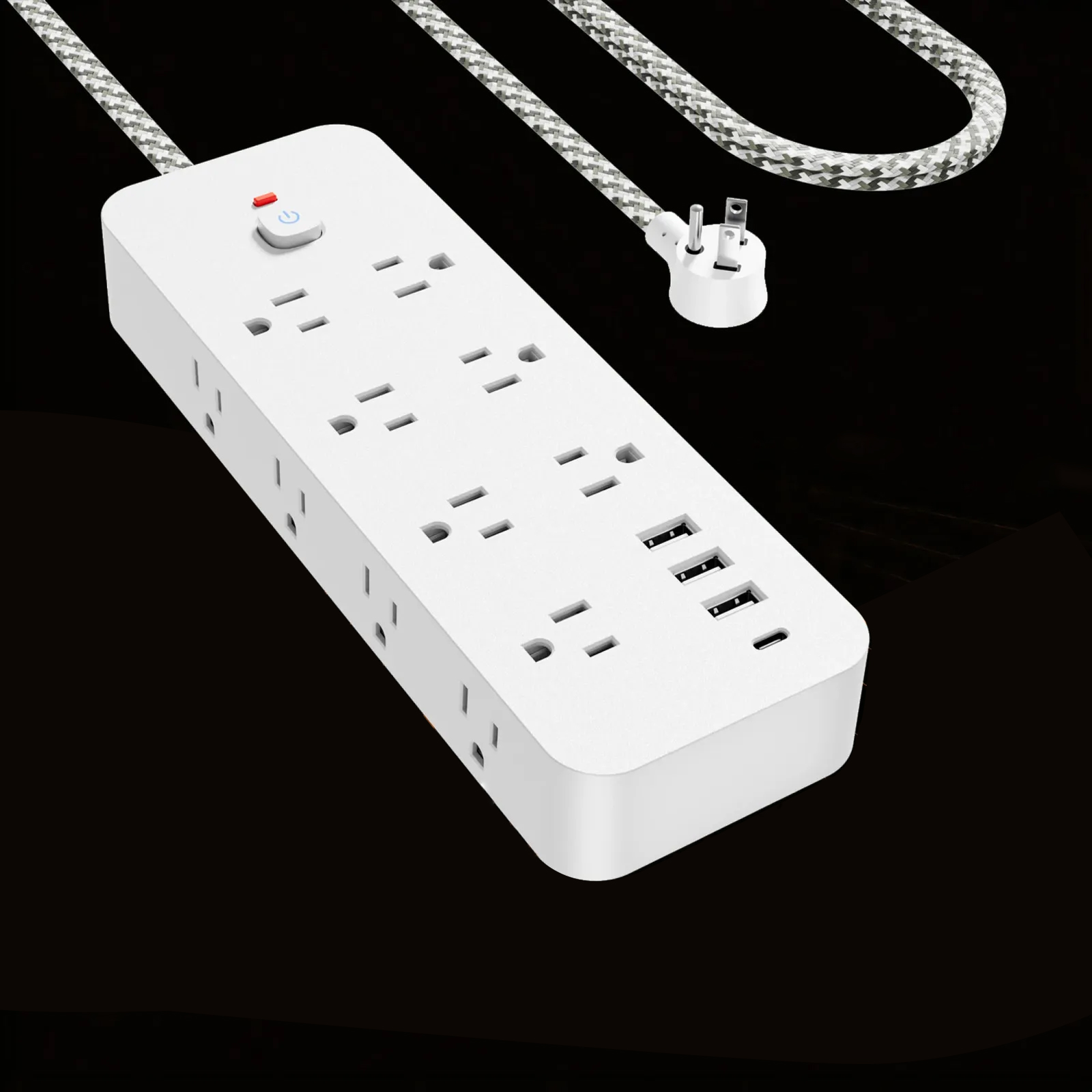 18-in-1 Multitap Power Strip Outlet USB Port Type C 4ft Braided Extension Cord Smart Home Office Electrical Socket Network