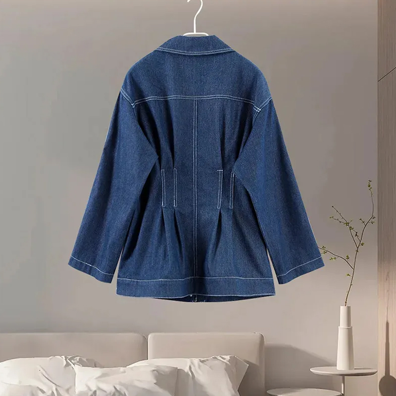 Women's Denim Shirt - Vintage Washed Slim Lapel Full Sleeve Single Breasted Spring Outerwear