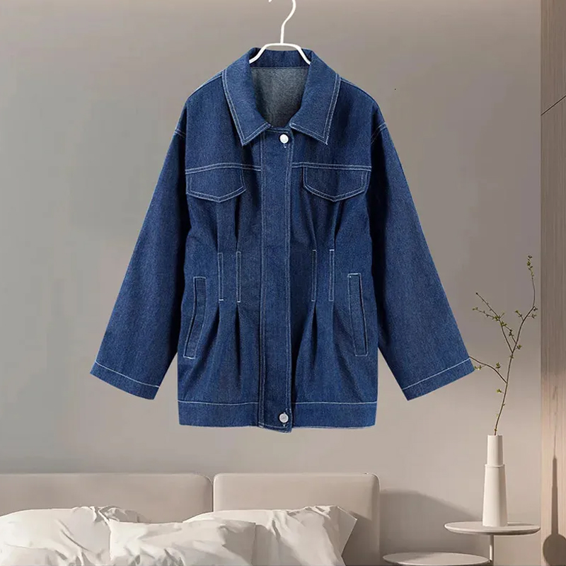 Women's Denim Shirt - Vintage Washed Slim Lapel Full Sleeve Single Breasted Spring Outerwear