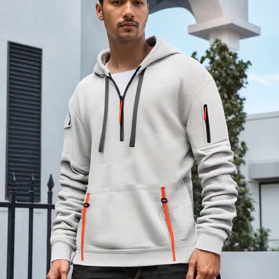Men Sport Style Hoodie - Solid Color Multi-Pocket Long Sleeve Pullover Autumn Winter Men Sport Style Hoodie - Solid Color Multi-Pocket Long Sleeve Pullover Autumn Winter