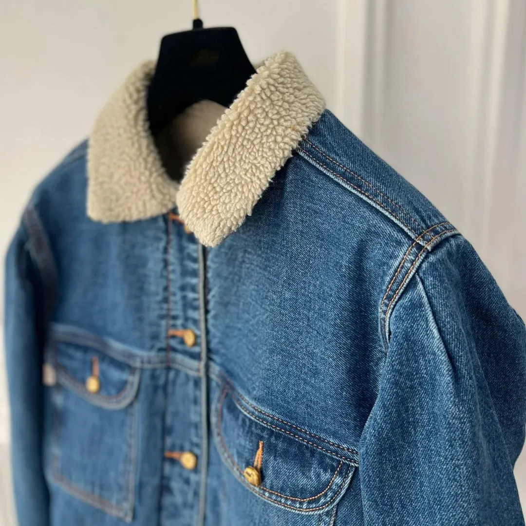 Women's Early Spring Jacket - Cashmere-Lined 100% Cotton Denim Coat with Chiffon-Feel Inner Layer