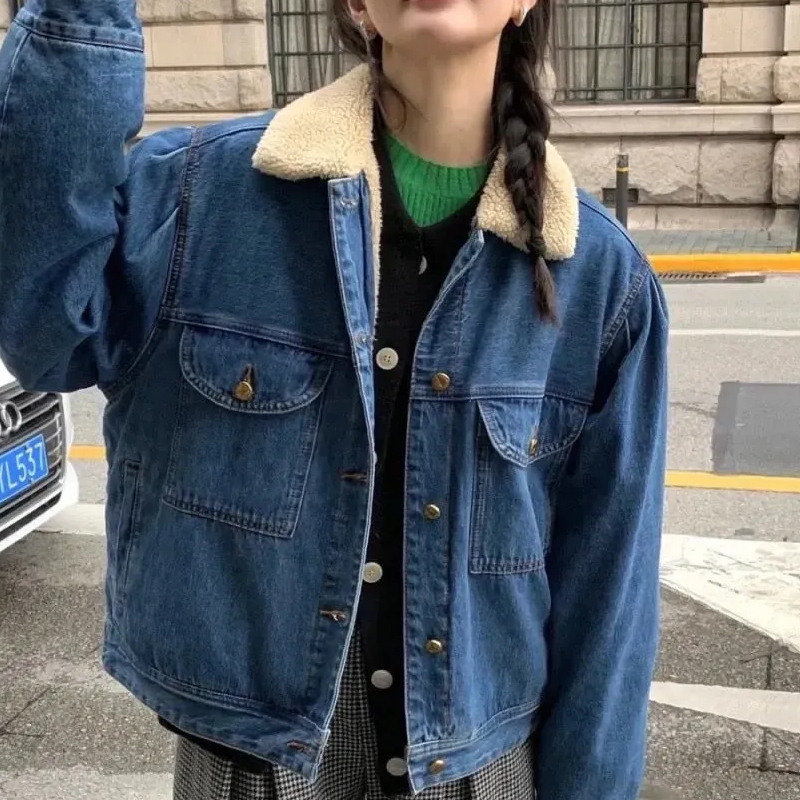 Women's Early Spring Jacket - Cashmere-Lined 100% Cotton Denim Coat with Chiffon-Feel Inner Layer