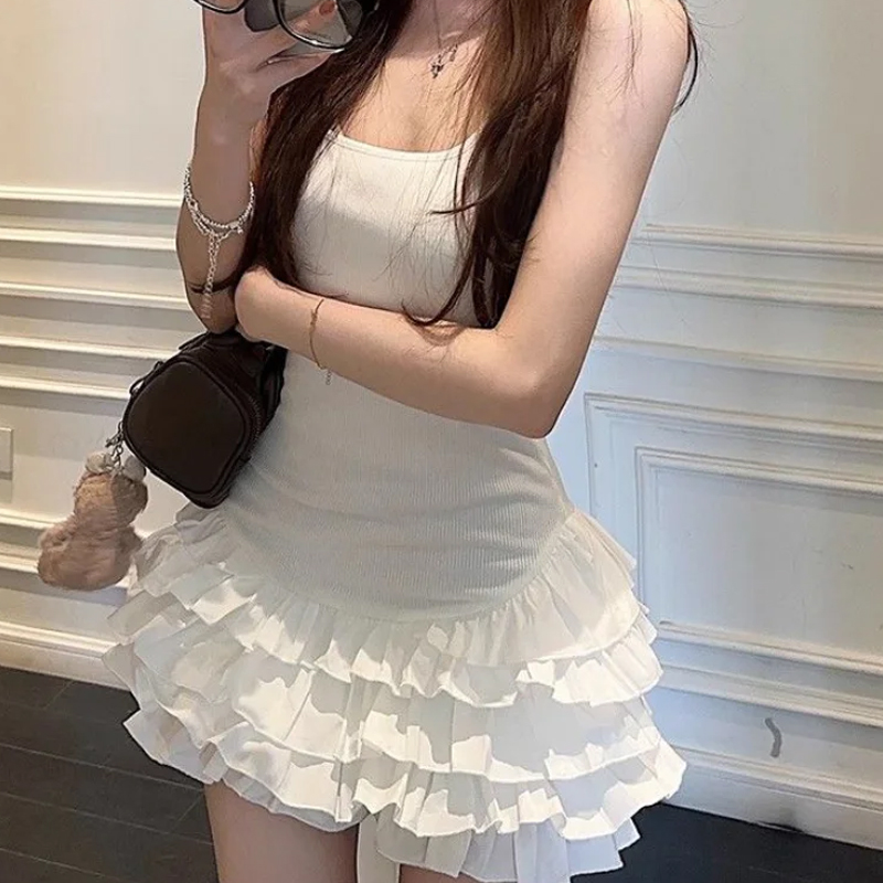 Women's Sexy U-Neck Sleeveless Dress - Ruffled Pleated Cake Bodycon Outfit Women's Sexy U-Neck Sleeveless Dress - Ruffled Pleated Cake Bodycon Outfit