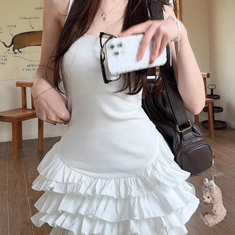 Women's Sexy U-Neck Sleeveless Dress - Ruffled Pleated Cake Bodycon Outfit Women's Sexy U-Neck Sleeveless Dress - Ruffled Pleated Cake Bodycon Outfit