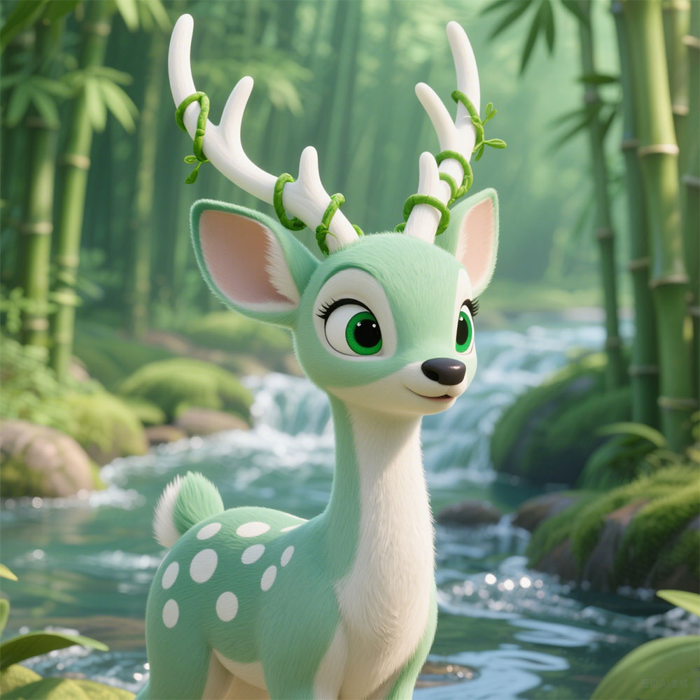 Green Bamboo and Fawn