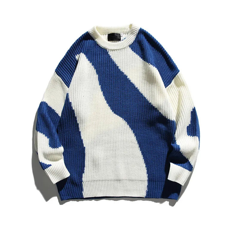 Men Retro Color Block Sweater - Loose Trendy Long Sleeve Casual Knit Crew Neck Men Retro Color Block Sweater - Loose Trendy Long Sleeve Casual Knit Crew Neck