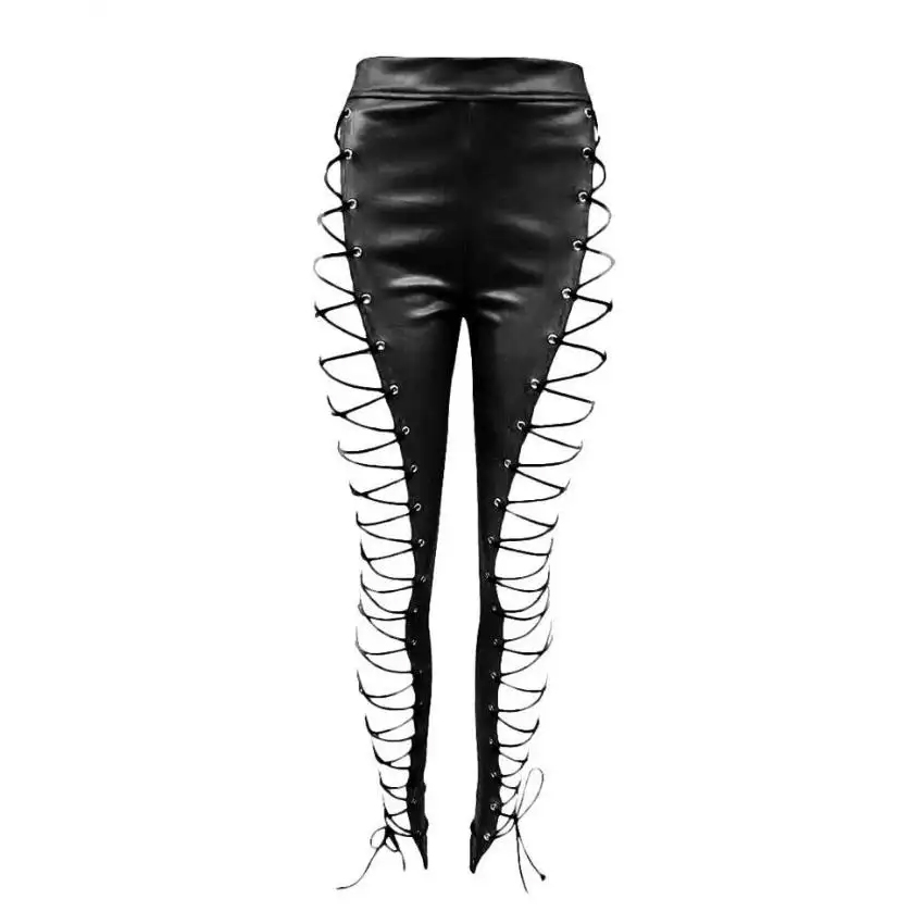 Women's Fashion Leather Pants - Sexy PU Casual Trouser Bottom with Grommet Lace-Up Skinny Fit Women's Fashion Leather Pants - Sexy PU Casual Trouser Bottom with Grommet Lace-Up Skinny Fit