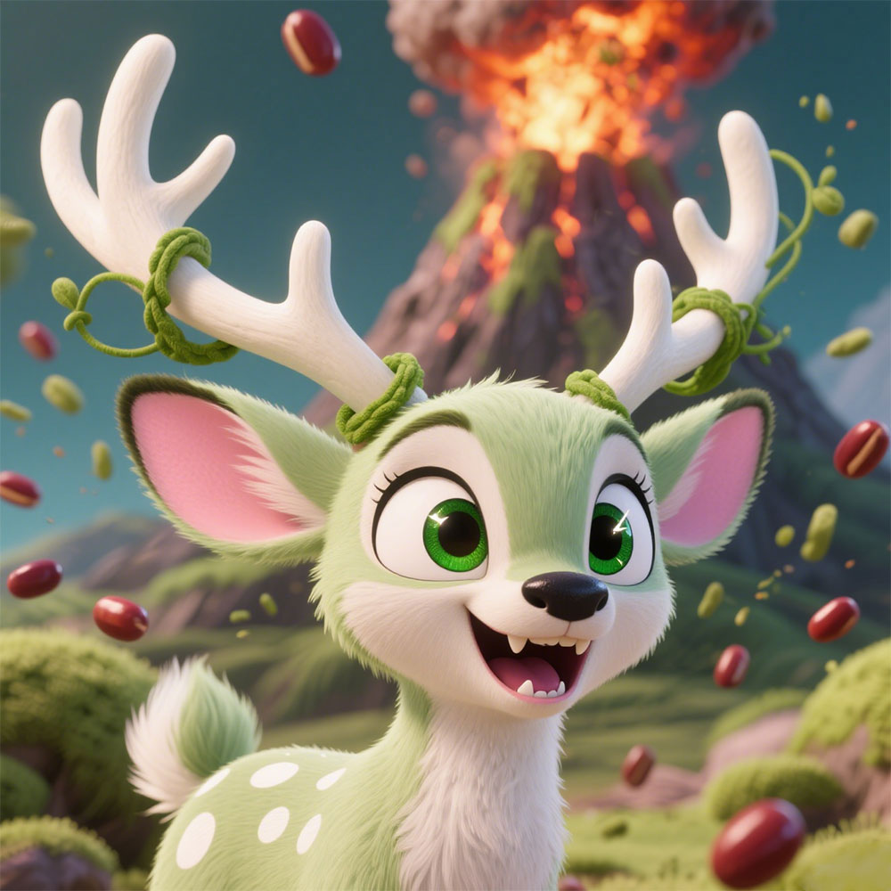Cute Deer and Volcano