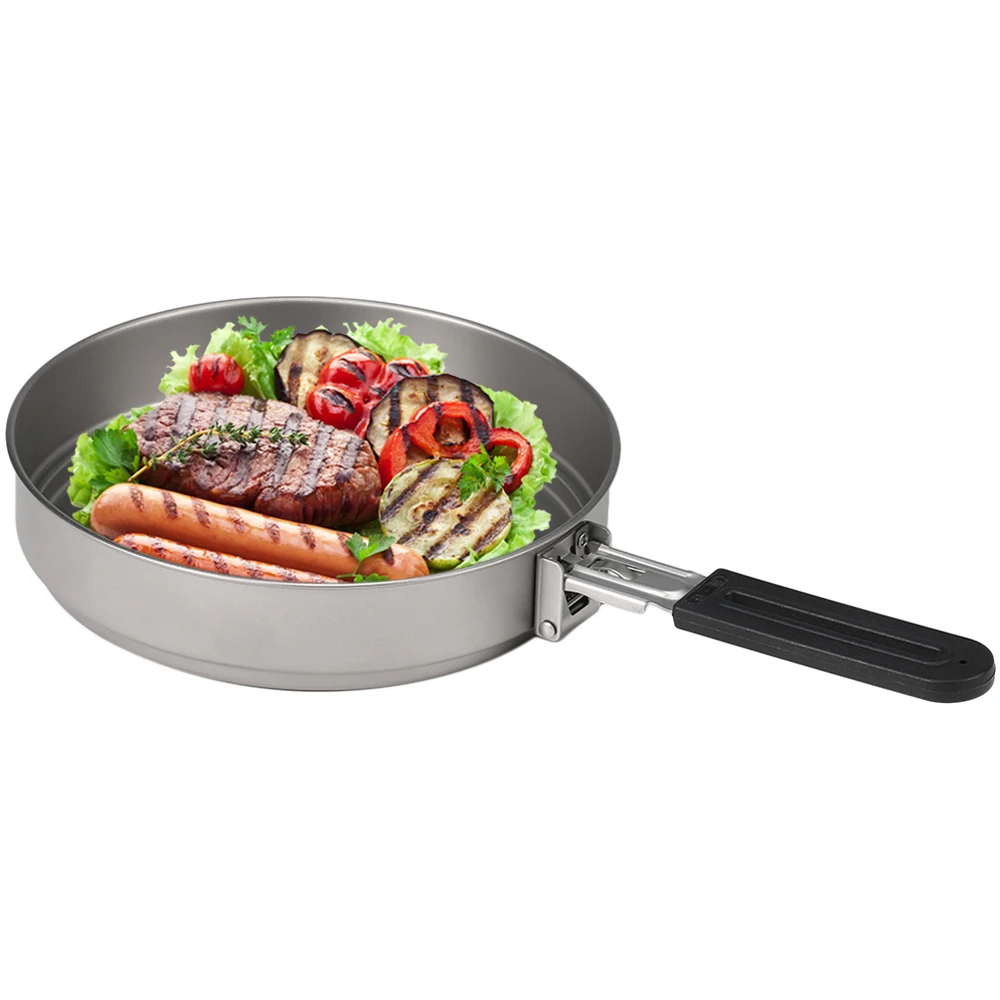 Titanium Alloy Frying Pan Ultra Light Bbq Frying Pan With Folding Handle Suitable For Outdoor Cooking Camping