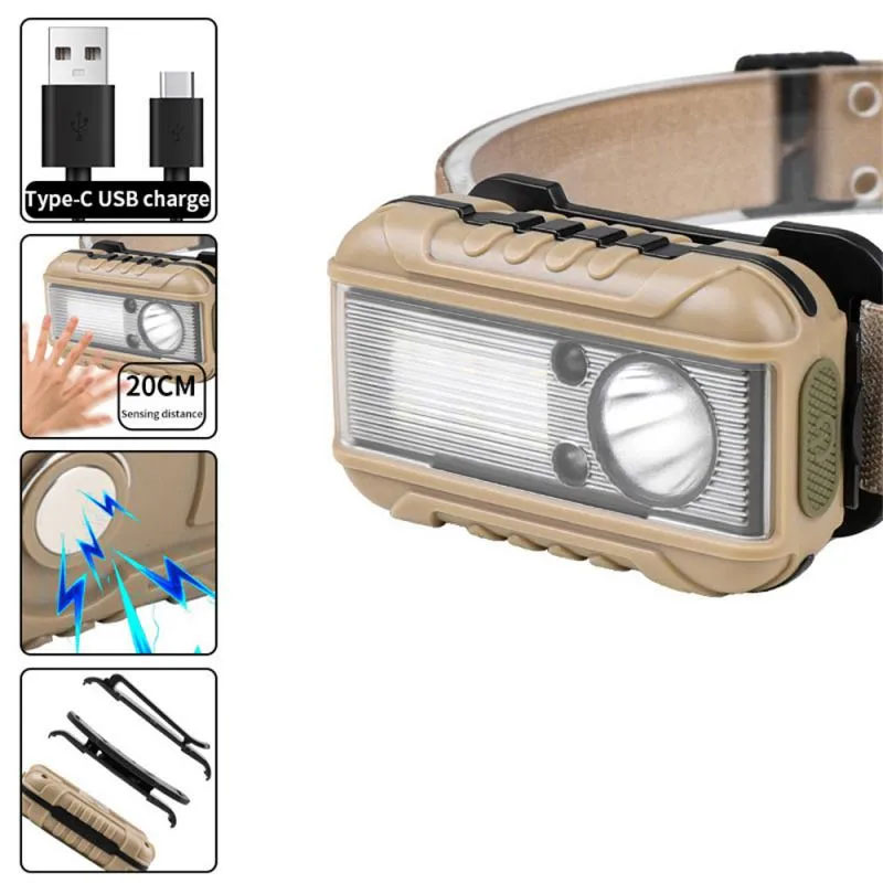 New Type-C Headlamps Rechargeable Multifunctional LED Sensor Headlight Outdoor Lighting With Magnetic Hook Work Portable Light