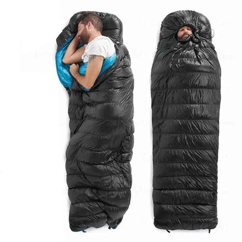 Sleeping Bags Sleeping Bag Winter Duck Goose Down Hooded Sleeping Bag Single Camping Waterproof Ultralight Sleeping Bags