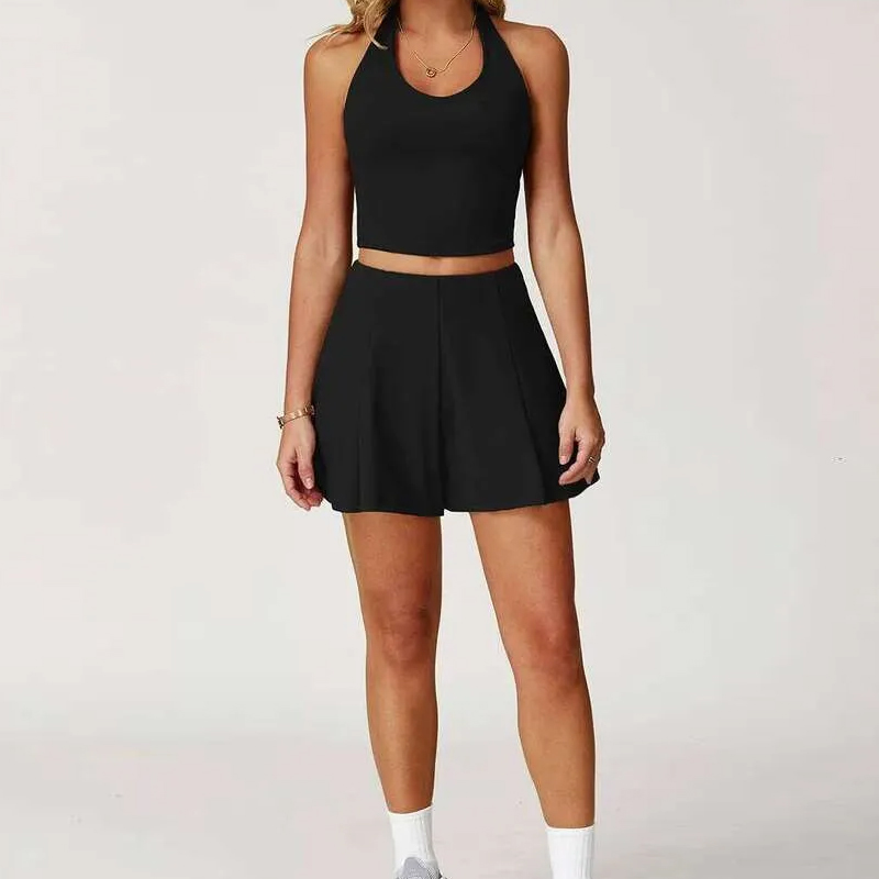 Women Yoga Tracksuit Sets Tennis Skirt Shorts Sports Outfit Gym Wear Golf Dress 2 Piece Workout Apparel