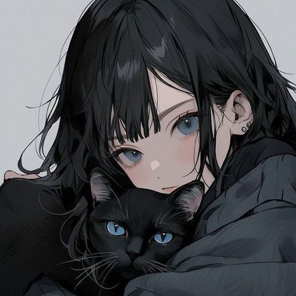 Blue Cat Whispering Girl