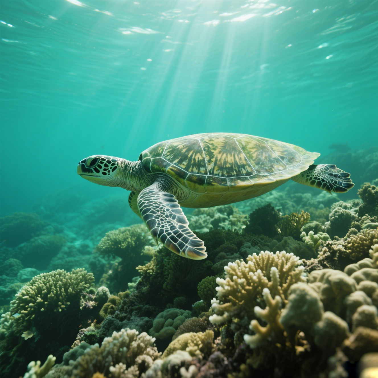 Turtles Roam Freely In The Sea