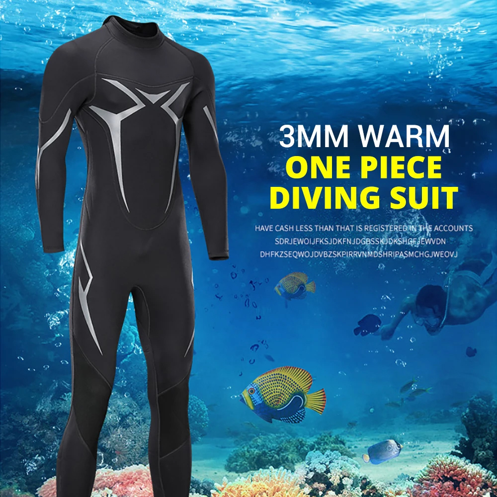 3mm Neoprene Wetsuit for Men, Long Sleeve One-Piece, Ultra-Elastic Diving Suit for Swimming and Surfing