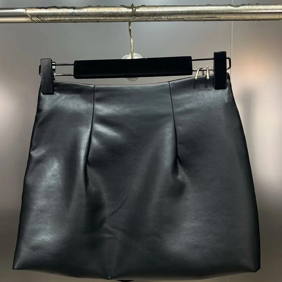 Multi Belts Patchwork Metal Buckles Black Slimbodycon PU Leather Skirt Women