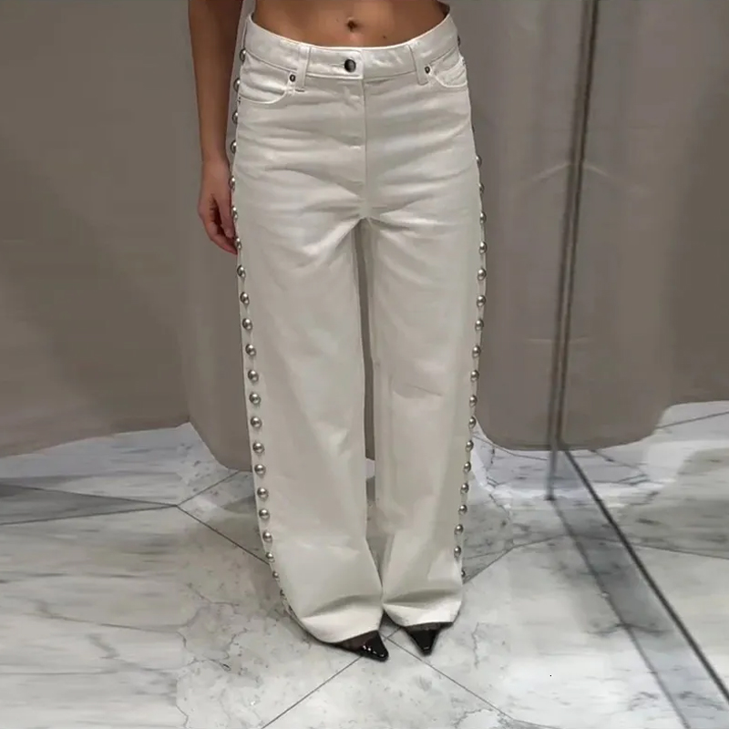 Women's Denim Jeans Loose High Waisted Pocket Zipper Straight Leg Trouser