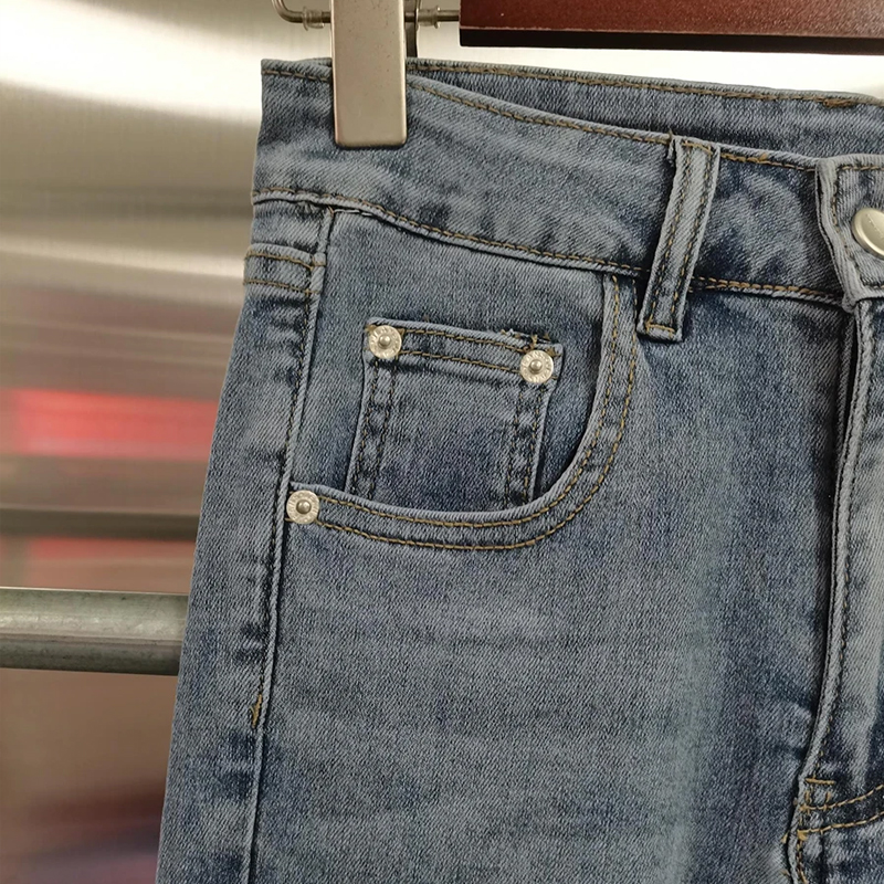 Solid Slimming Spliced Bead Jeans For Women Elegant Pants Female Fashion Clothing Style