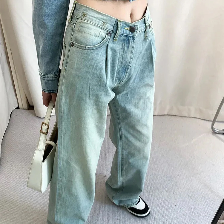Women's Wide Leg Trouser Loose High Waist Solid Color Casual Jeans