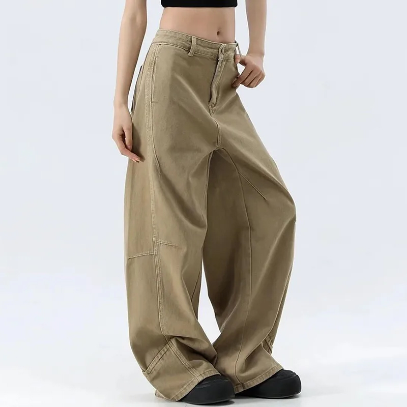 Retro Wide Leg Jeans Women Casual Loose High Waist Trousers Chic Street Style Simple Straight Pants