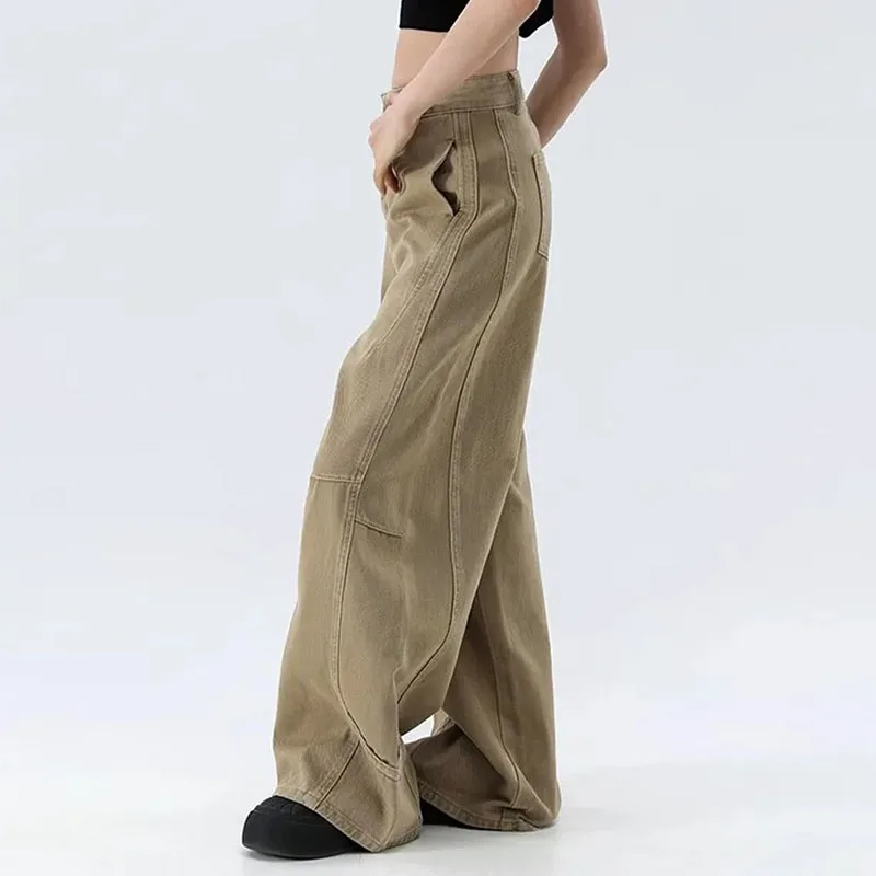 Retro Wide Leg Jeans Women Casual Loose High Waist Trousers Chic Street Style Simple Straight Pants