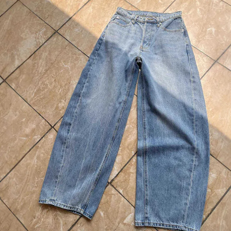 Spring/Summer Style Diamond Medium High Waist Wide Leg Jeans Bent Knife Casual Flowy Pants Women