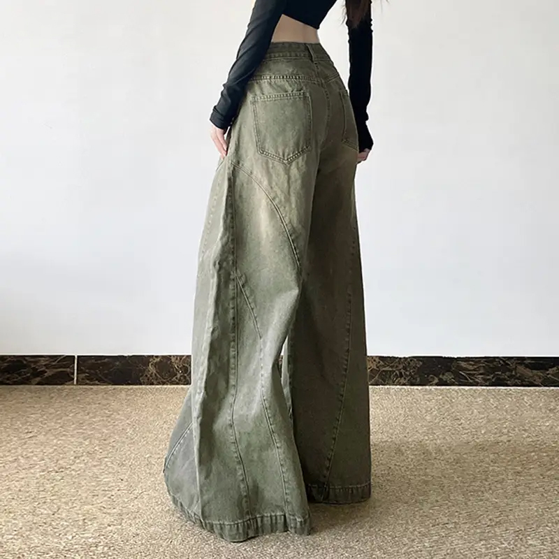 Street Style Do Old Jeans Women Washed Oversized Wide Leg Denim Pants American Retro Chic Spice Girl Scimitar Jeans