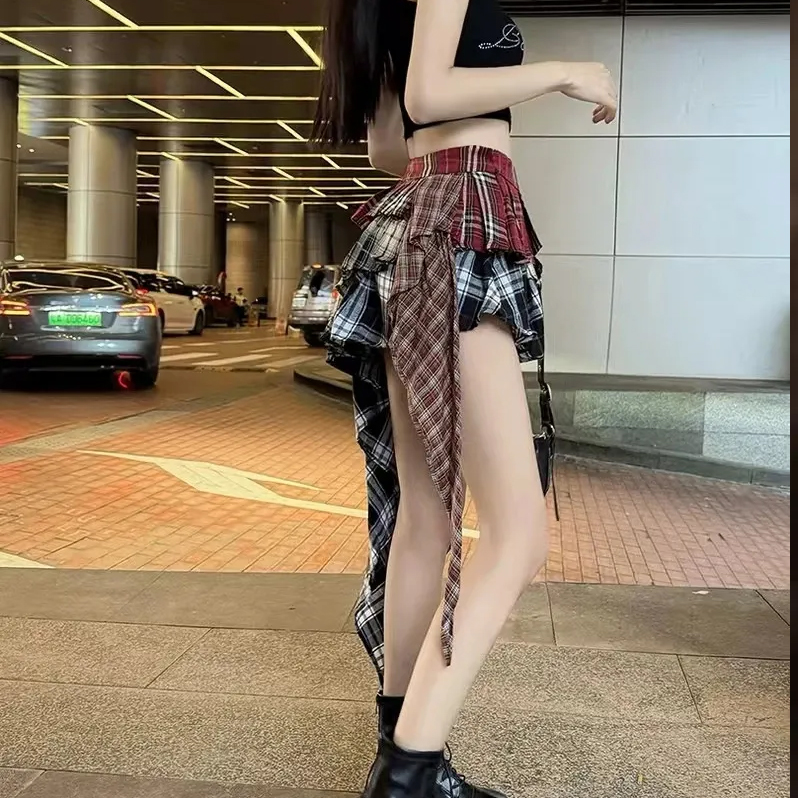 Skirt For Women Summer Autumn Plaid Patchwork Tassel Sexy Mini Short