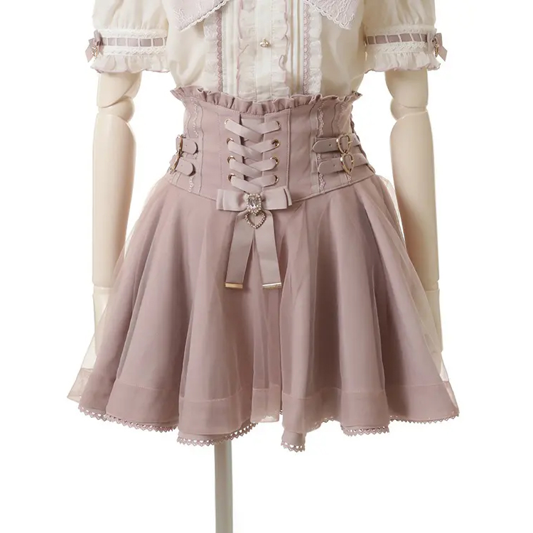 Summer Lace Edge Leather Ring High Waist Pleated S...