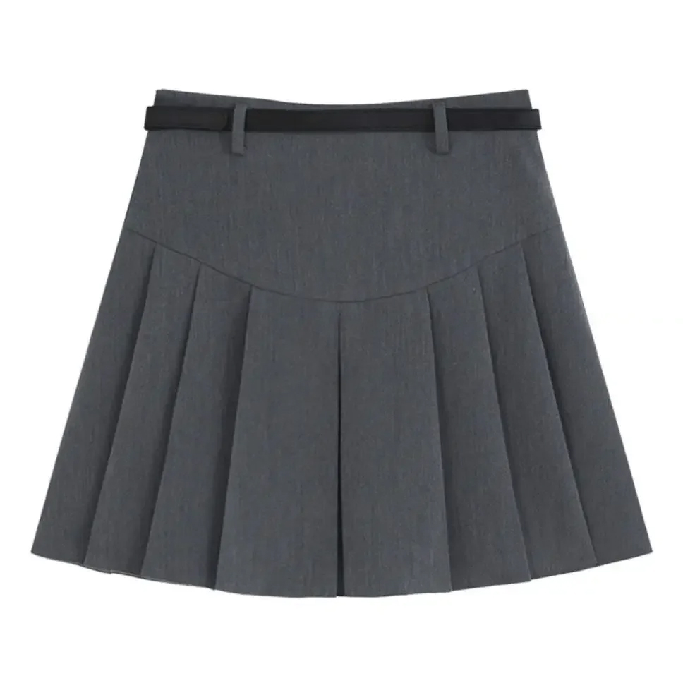 Fashion Mini Short Skirts Spring Summer A Line Skirt With Belt Chic Pleated Skirts For Women High Waisted