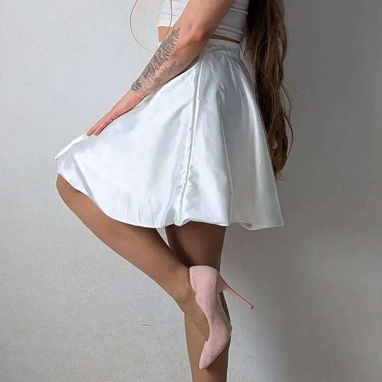Short Balloon For Shiny Elegant A Line Satin Skirts Female Mini Skirt Women Silk
