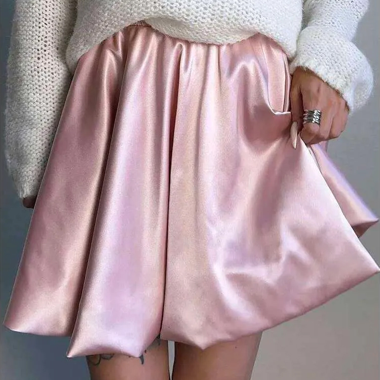 Short Balloon For Shiny Elegant A Line Satin Skirts Female Mini Skirt Women Silk