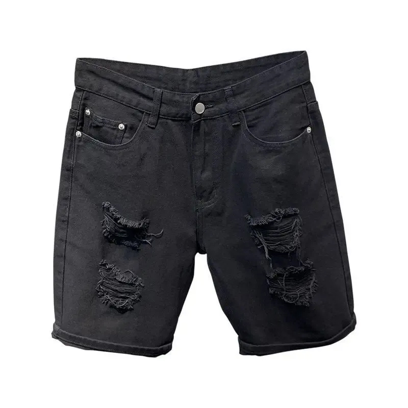 Men's Jeans Ripped Denim Shorts Trend Straight Sum...
