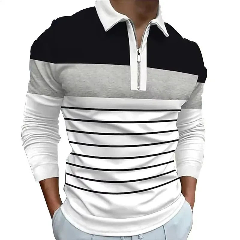 Men Golf Shirt Golf Polo Work Casual Lapel Long Sl...