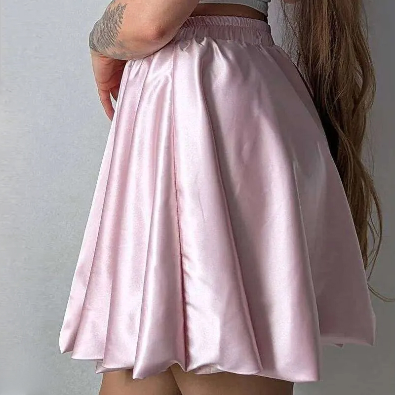 Short Balloon For Shiny Elegant A Line Satin Skirts Female Mini Skirt Women Silk
