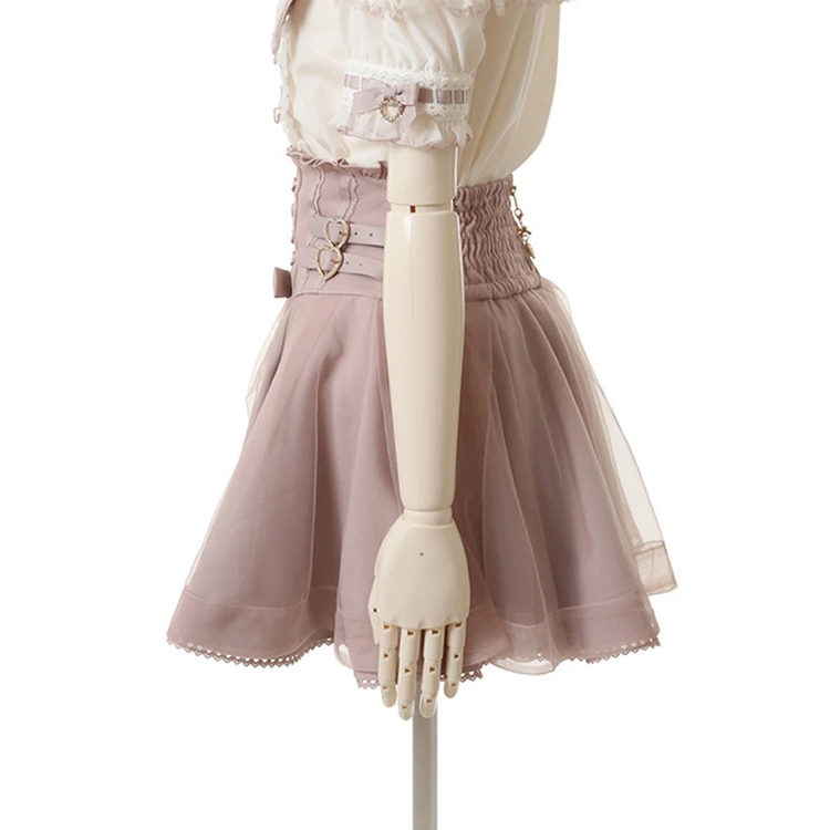 Summer Lace Edge Leather Ring High Waist Pleated Skirt Ribbon Bow All-match Short Skirts Big Bow