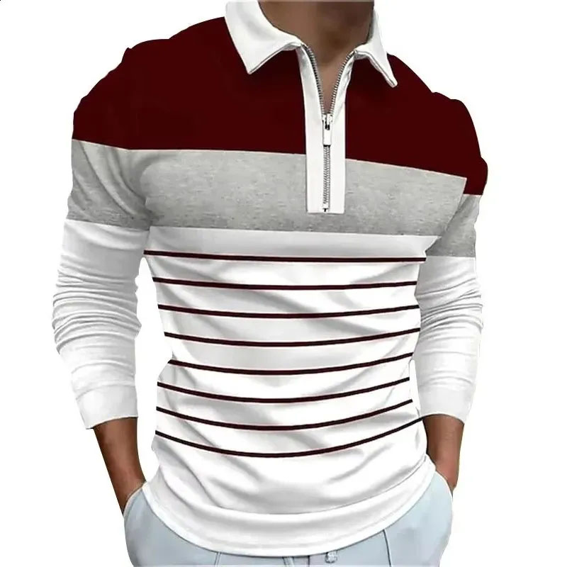 Men Golf Shirt Golf Polo Work Casual Lapel Long Sleeve Basic Modern Zipper Regular Fit Golf Shirt
