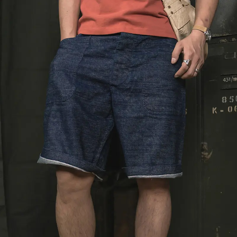 Men Fashion Casual Shorts Selvedge Denim Shorts Men Jeans Retro Versatile Loose Straight