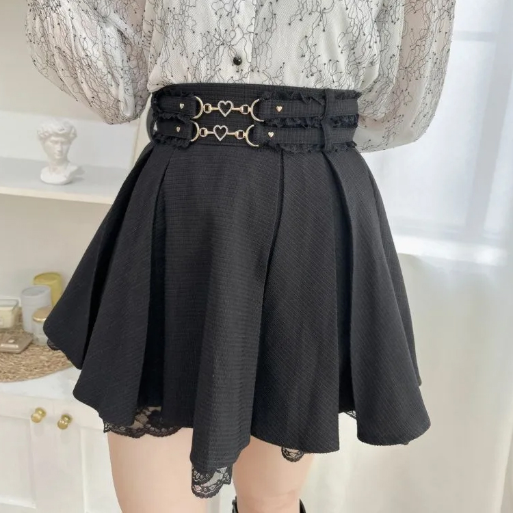 Skirts Solid Color Fashion Sweet Cute High Waist W...