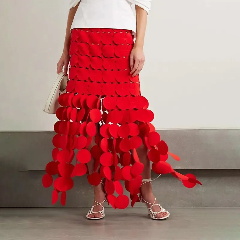 Solid Minimalist Skirts For Women High Waist Patchwork Dot A Line Skirt  Elegant Temperament Skirt Female Fashion